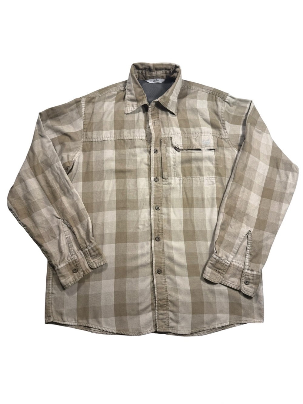Wrangler Men’s Medium Western Beige Cream Plaid Long Sleeve Button-Down Shirt
